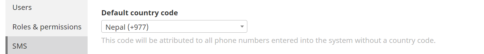 Default country code setting
