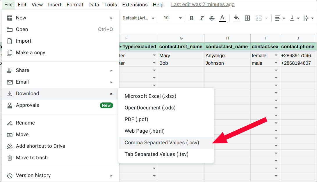 export spreadsheet into CSV