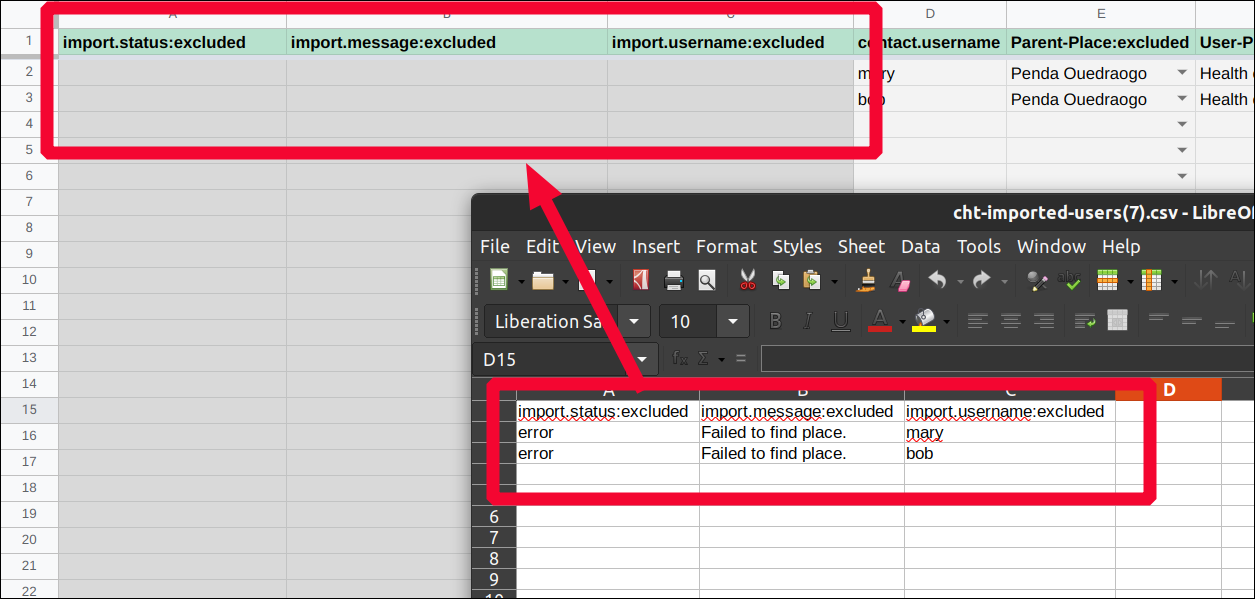 transfers errors back into spreadsheet