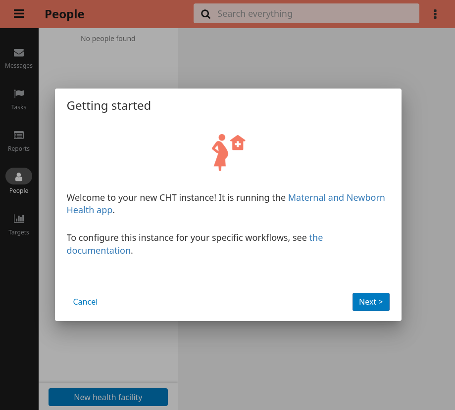 Welcome message shown to admins logging in for the first time